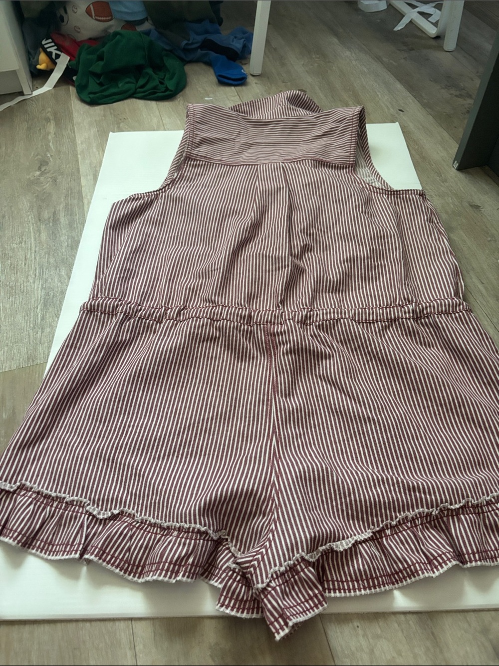 Anthropologie Pilcro Red and White Striped Cotton Romper with Drawstring Waist - Picture 3 of 5